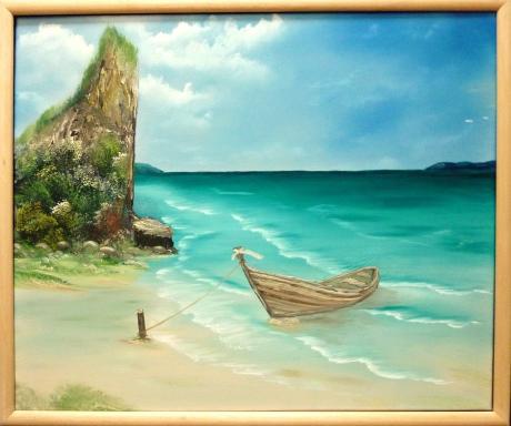 Das einsame Boot Meer Ölgemälde - Marianne Koroll - Array auf Array - Array - Array Das einsame Boot Meer Ölgemälde - Marianne Koroll - Array auf Array - Array - Array